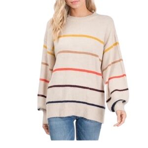 Hailey & Co Long Sleeve Beige Striped Sweater NWOT Size M